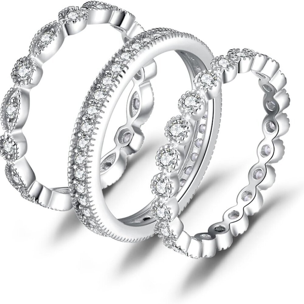 High-Quality 925 Sterling Silver Stackable Rings With Cz - Gold Plated Size 4-12